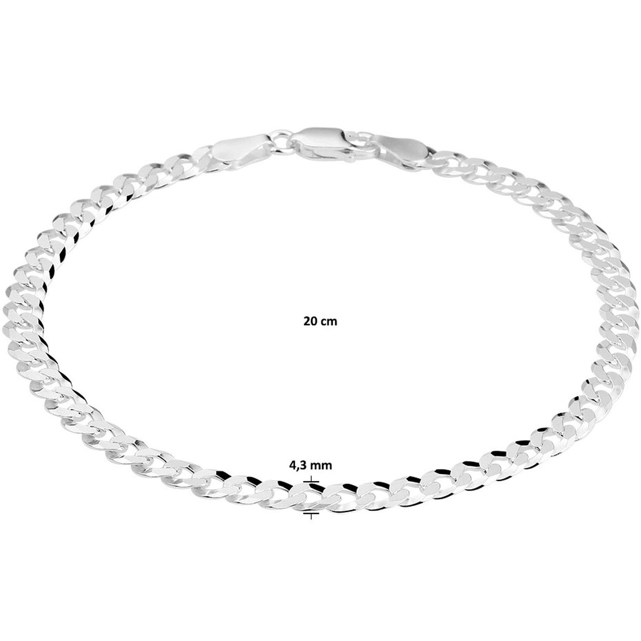Gerhodineerd 925 zilveren gourmet armband met een schakelbreedte van 4.3mm. De armband heeft een karabijn sluiting en een draaglengte van 20cm.