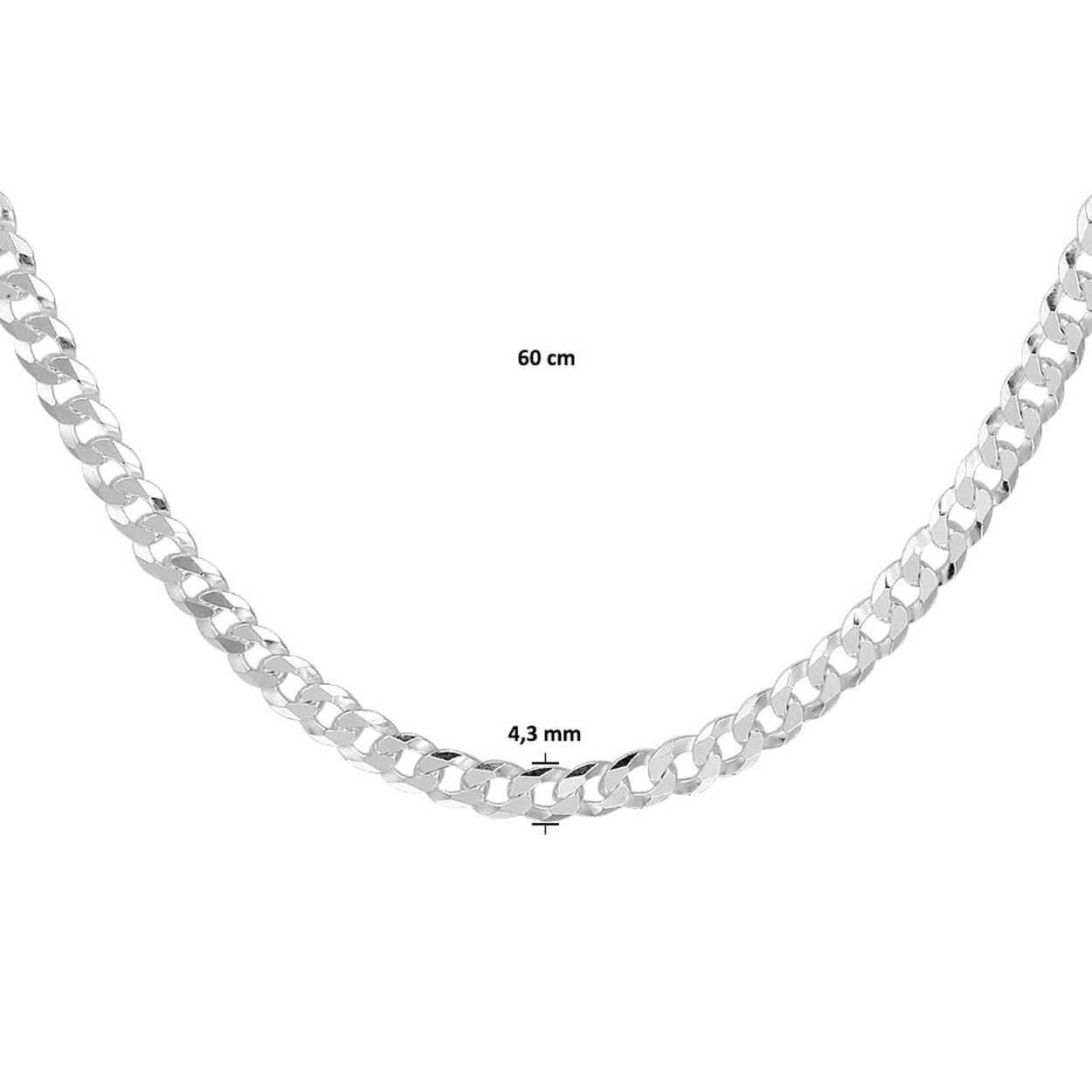 Gerhodineerd 925 zilveren gourmet collier met een schakelbreedte van 4.3mm. Het collier heeft een karabijn sluiting en een draaglengte van 60cm.