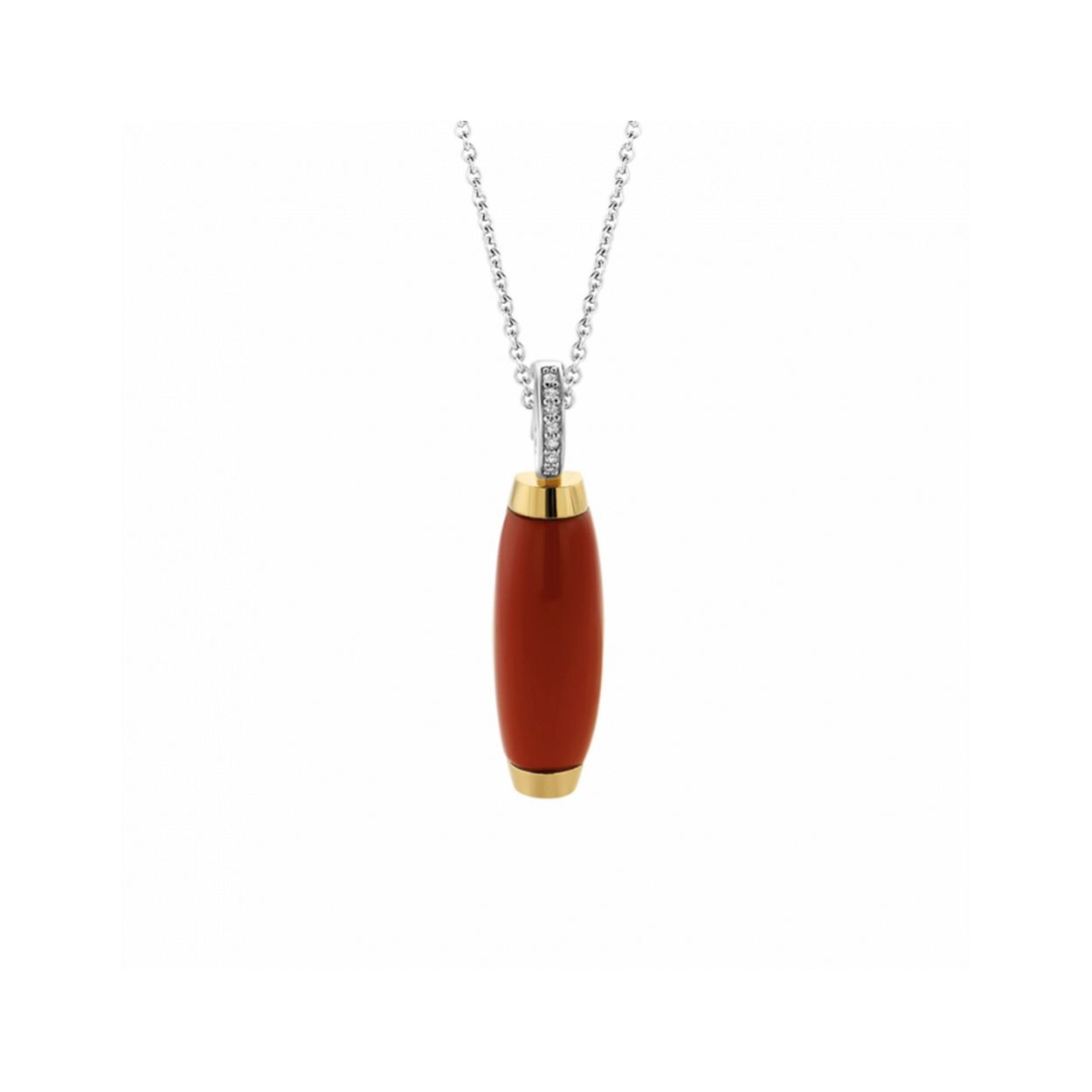Deze TI SENTO - Milano Hanger 6783CR is gemaakt van Zilver met een geelgouden plating. De kleurstelling van deze hanger is Koraal rood. Alle TI SENTO - Milano producten worden geleverd in een luxe geschenkverpakking.