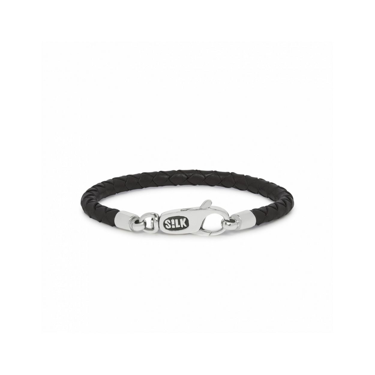 Deze zwarte lederen 830 armband is een mooi rond gevlochten lederen armbandje, en een zilveren karabijn haak sluiting.