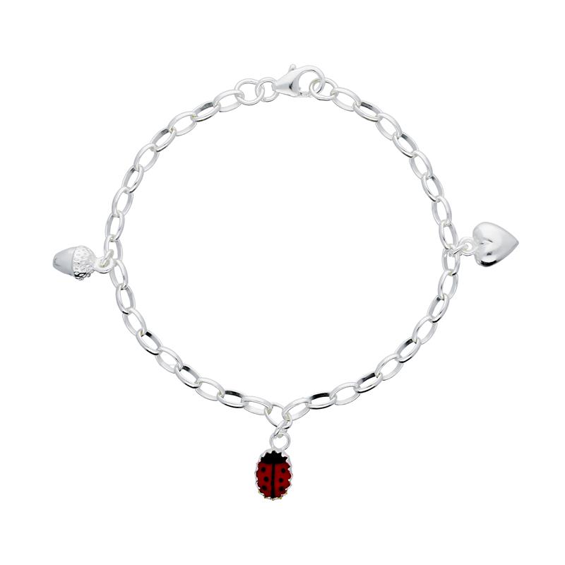 Zilver Bedel Armband Hartje, Eikel en Lieveheersbeestje