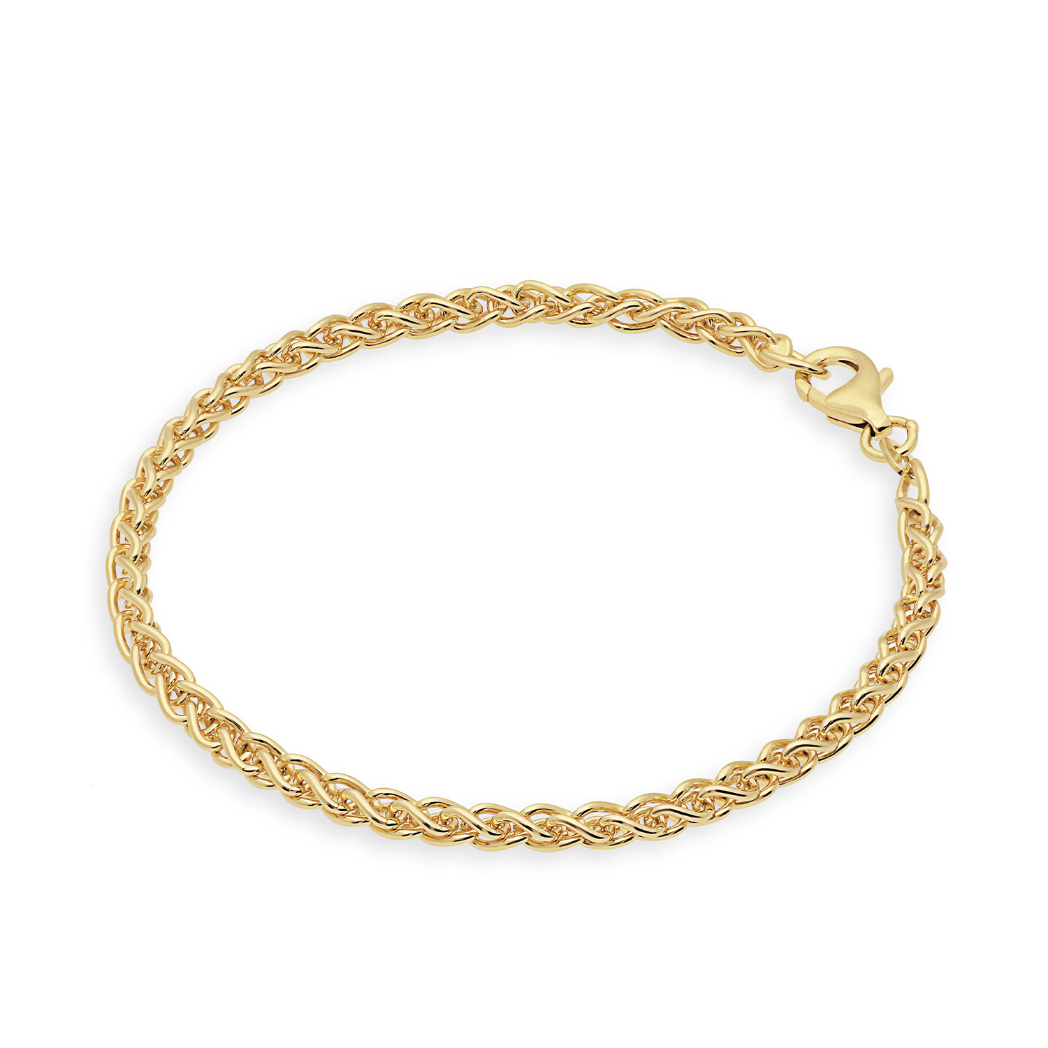 Zilver vergulde armband in vossenstaart schakel. De armband is voorzien van een karabijnsluiting