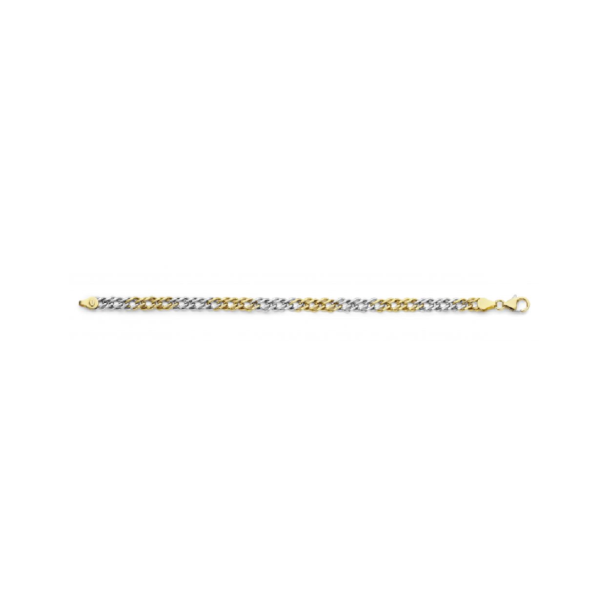 14-karaats geel- en witgouden collier met zilverkern.
Dikte: 5 mm. Lengte: 45 cm.

Fjory sieraden worden in Nederland met de hand vervaardigd. Deze sieraden zijn opgebouwd uit 14 karaat goud waar in een later stadium een kern van de hoogste kwaliteit zilver is toegevoegd. 
Deze bijzondere samenstelling zorgt voor een sieraad dat sterk is en nagenoeg niet kan deuken. 
Van een Fjory sieraad kunt u dan ook een leven lang genieten!
