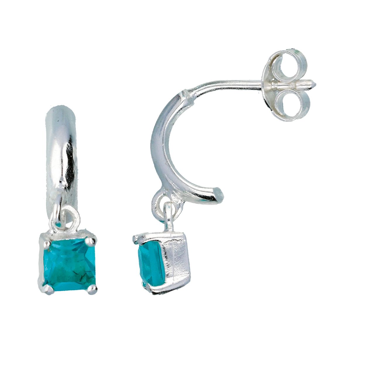 oorringen met stekers gemaakt van zilver met een blauwe zirconia 