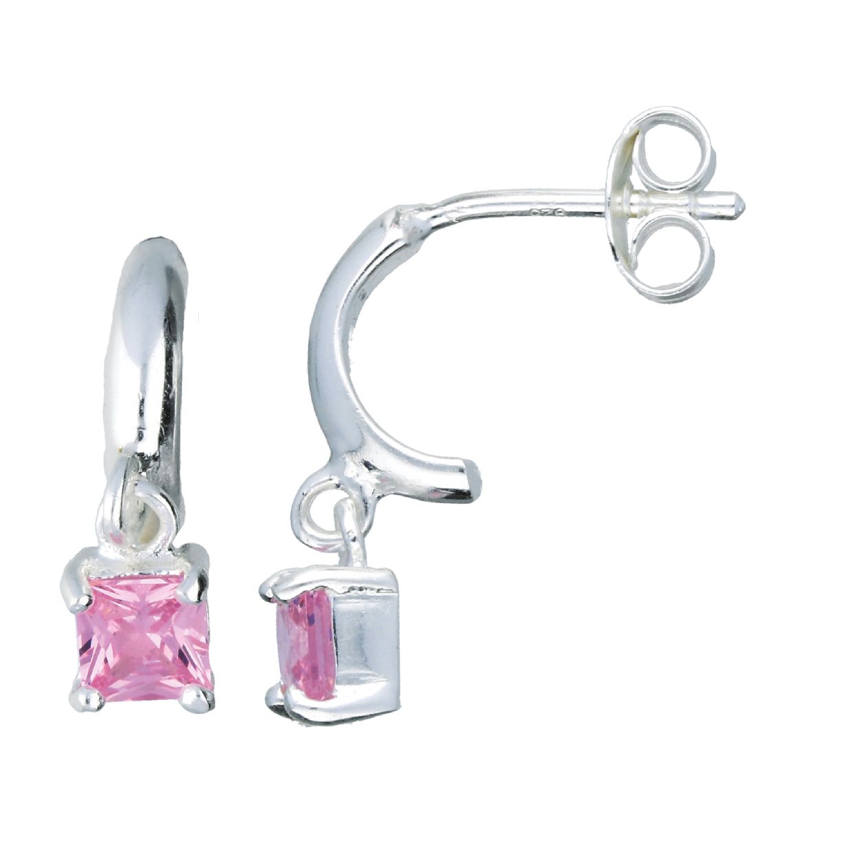 oorringen met stekers gemaakt van  zilver met roze zirconia's 