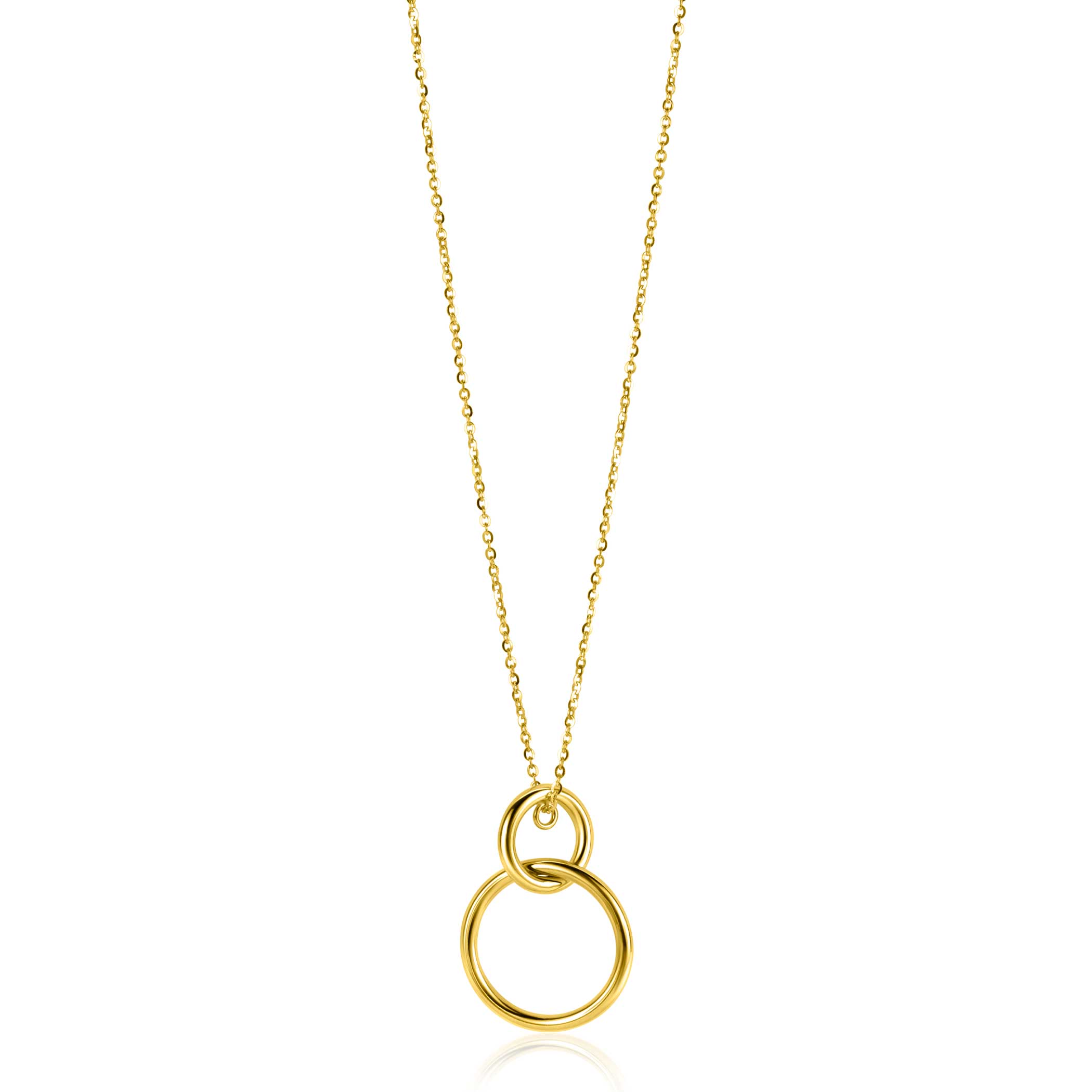 ZINZI Gold 14 krt gouden anker ketting 42-45cm met trendy hanger (26mm) met verbonden open ronde vormen ZGC446
