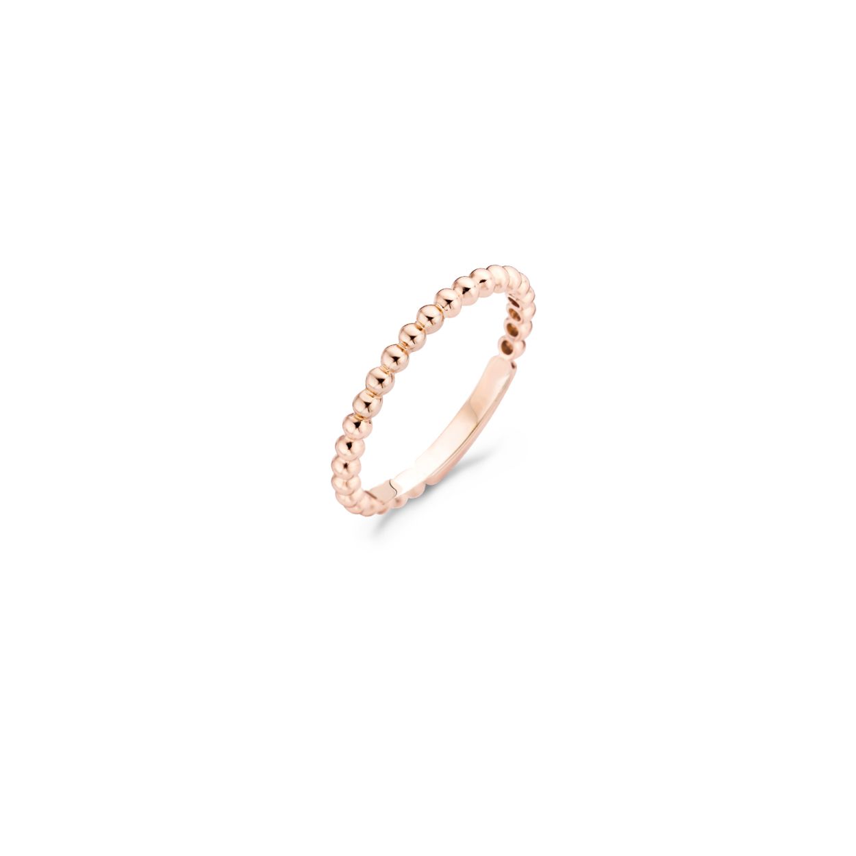 Een deel van de band van deze 14k rosegouden ring heeft een speels bolletjesmotief. De band is 2 mm breed. Mooi te mixen en matchen met andere ringen uit onze collectie