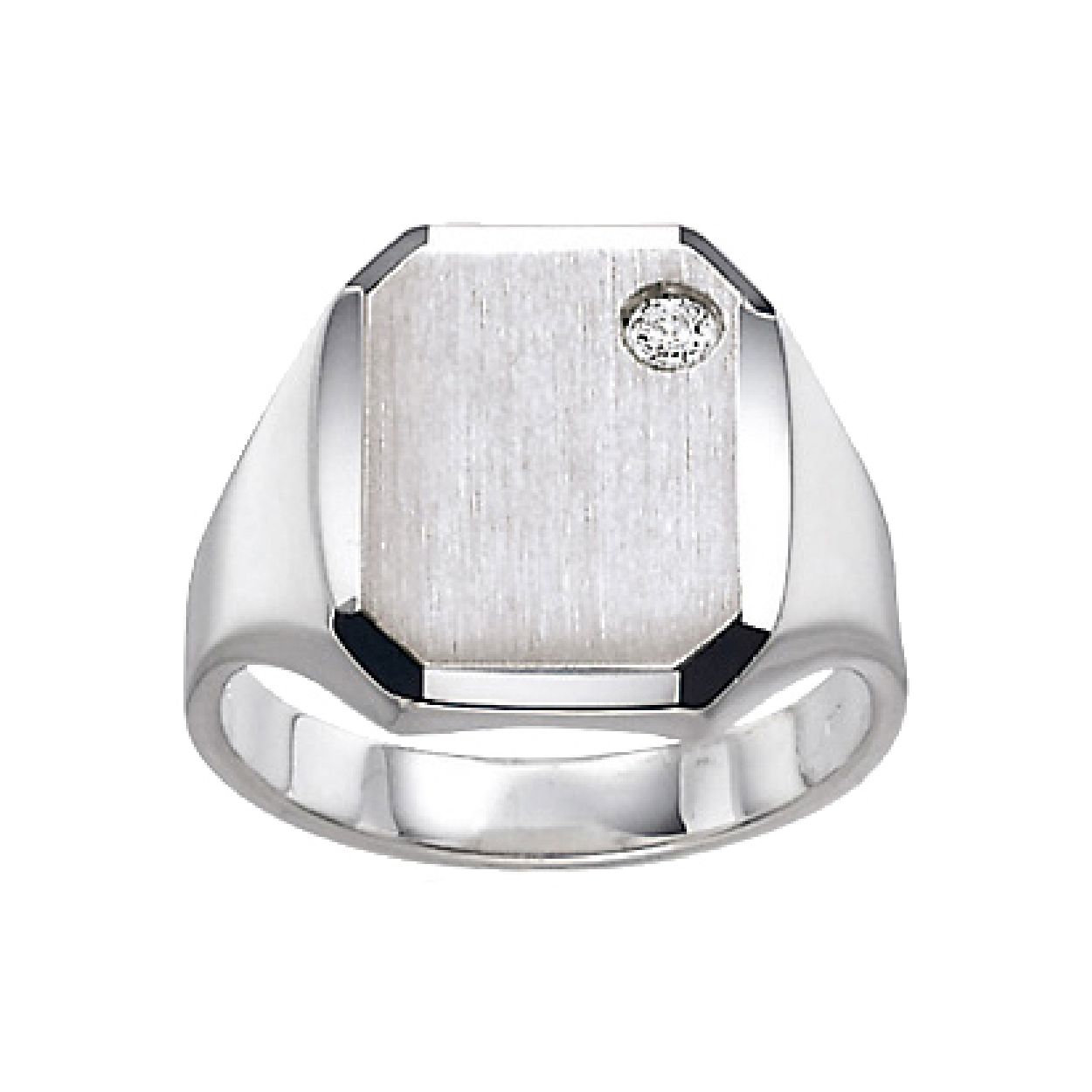 Huiscollectie zilveren zegelring met een zirkonia. De zilveren bovenkant is mat afgewerkt.