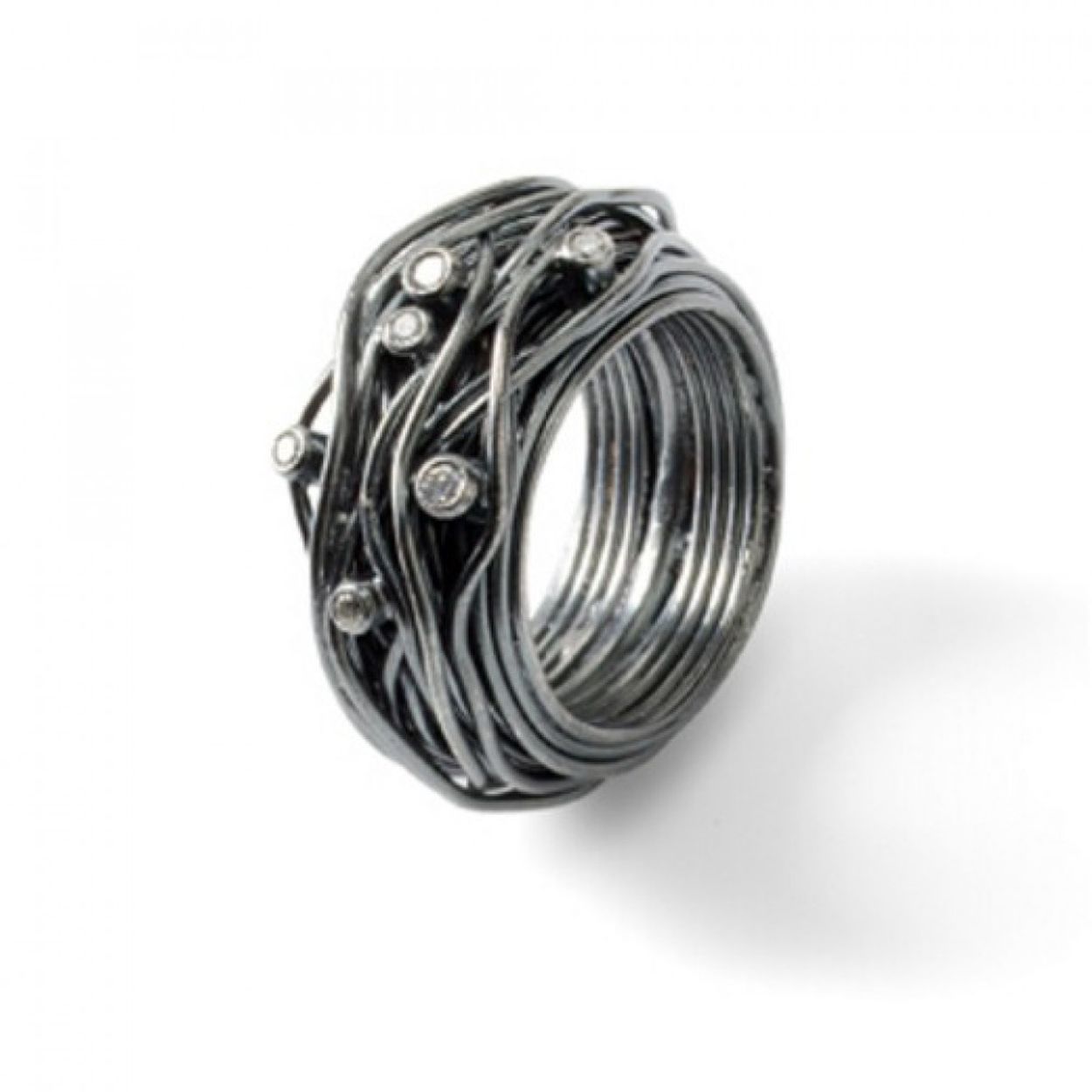 Sierlijke geoxideerde zilveren ring met zirkonia's