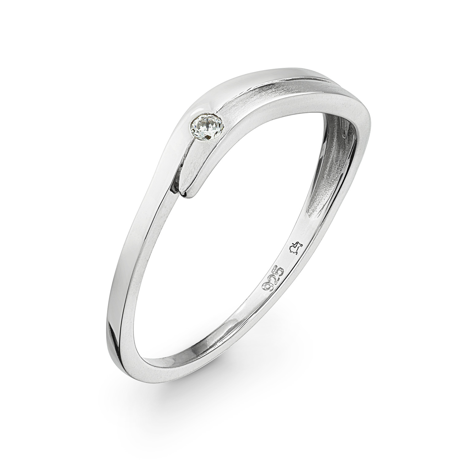 Zilveren ring 1x zirkonia mat/glans maat 16.5 