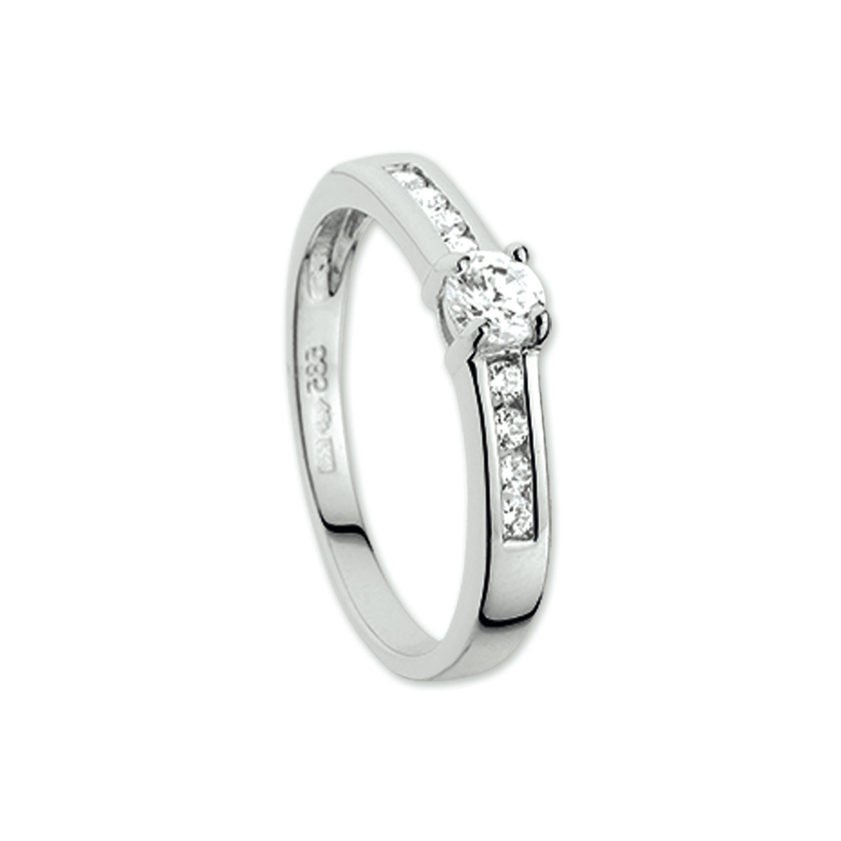 Witgouden ring met zirkonia.
