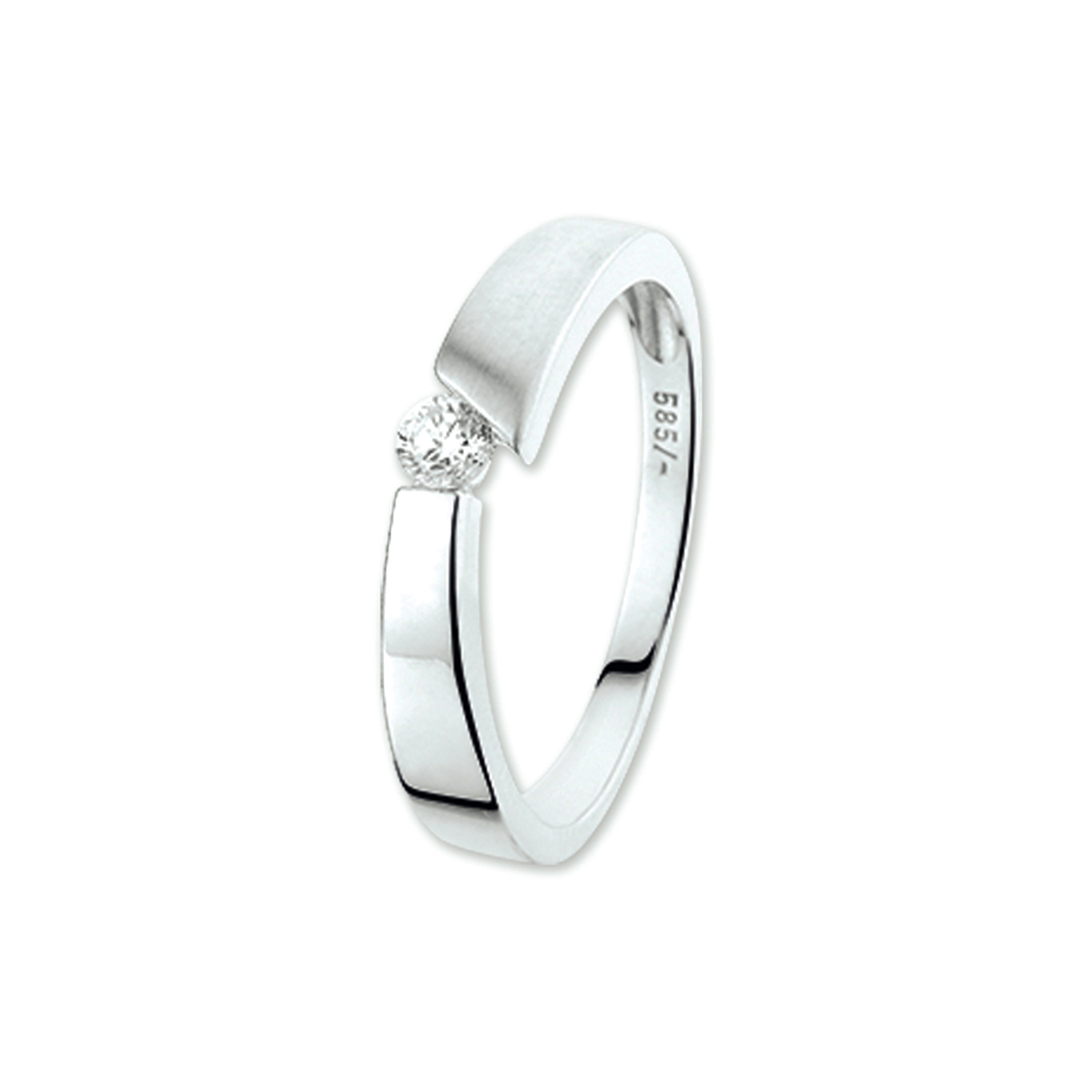 ring zirkonia poli/mat 14K witgoud