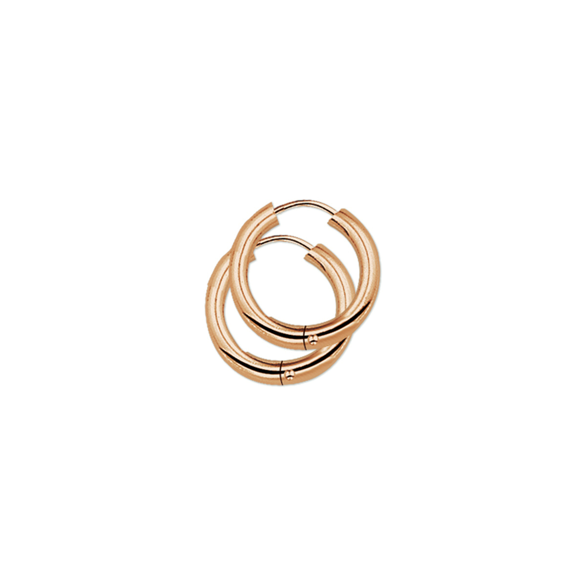 Rosegouden klapoorringen met een ronde buis en een scharnier-sluiting.
