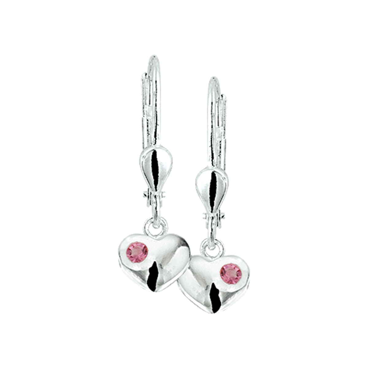 Hartjes oorhangers met roze steentje 