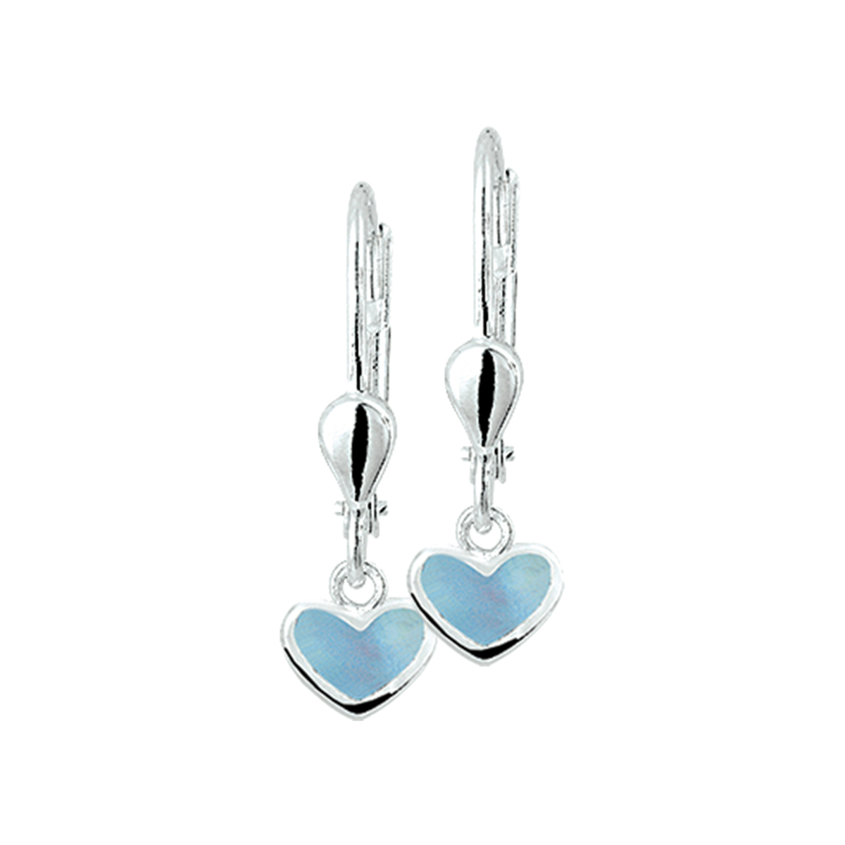 Zilveren oorhangers met blauwe hartjes