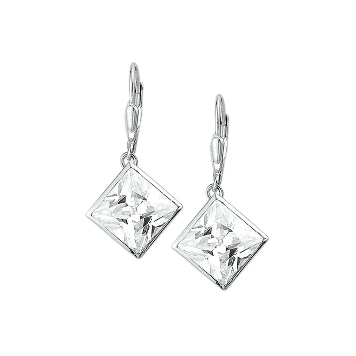 Zilveren oorhanger zirkonia vierkant gladom 10mm