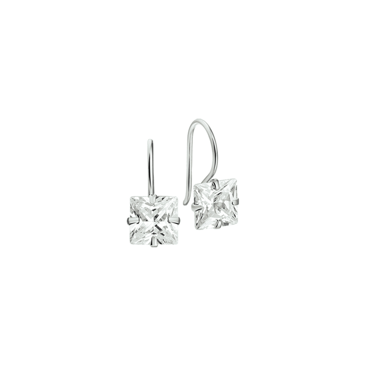 Zilveren oorhanger haak vierkant 8mm zirkonia