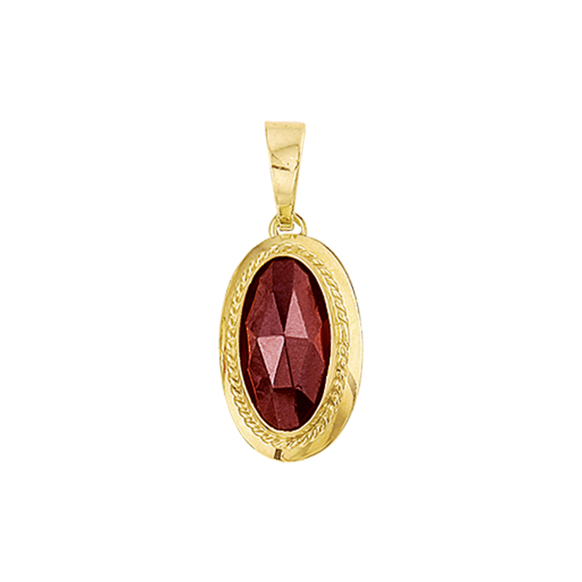Geelgouden hanger met granaat.