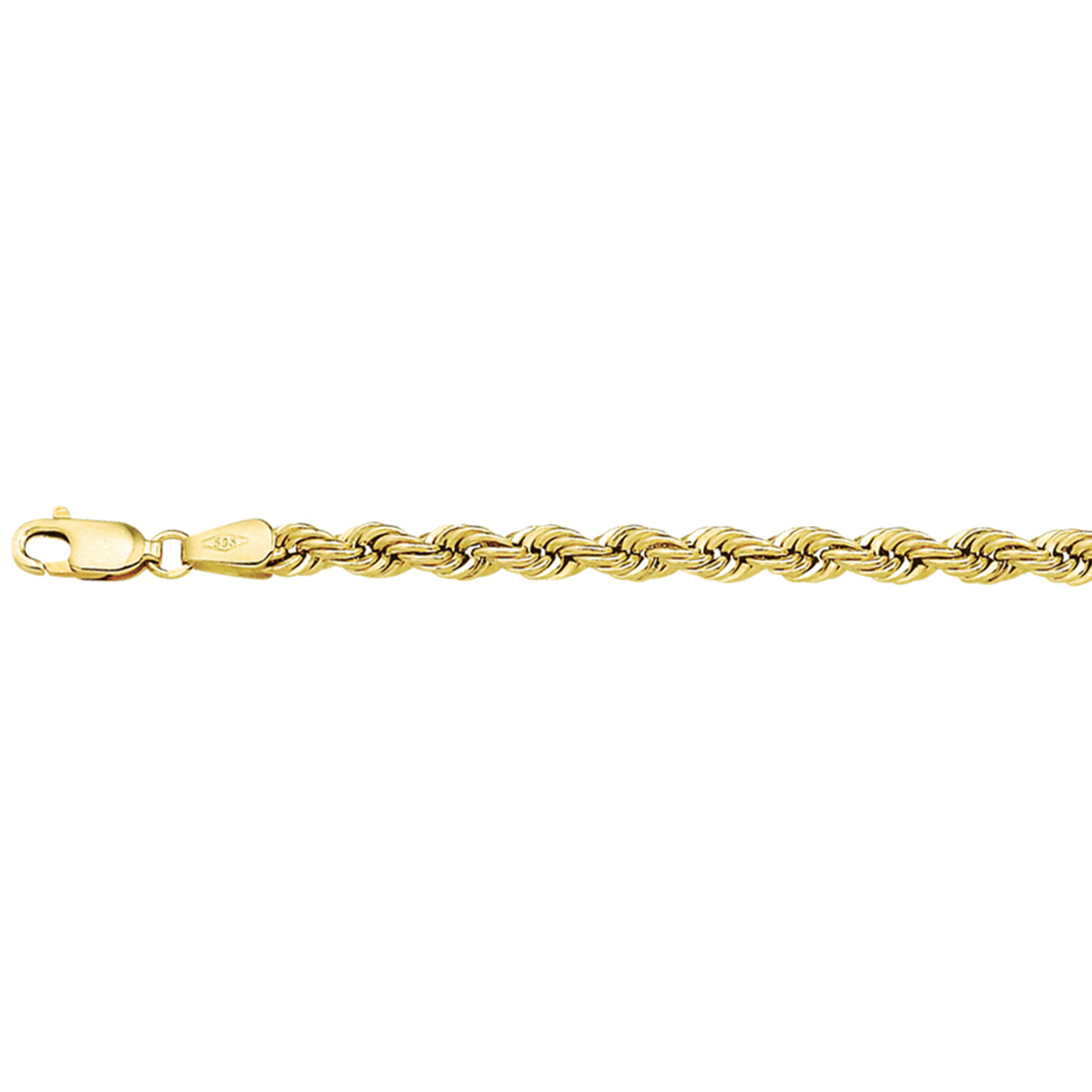 Geelgouden lengte artikel met koord schakel. De schakelbreedte is 3.9mm.