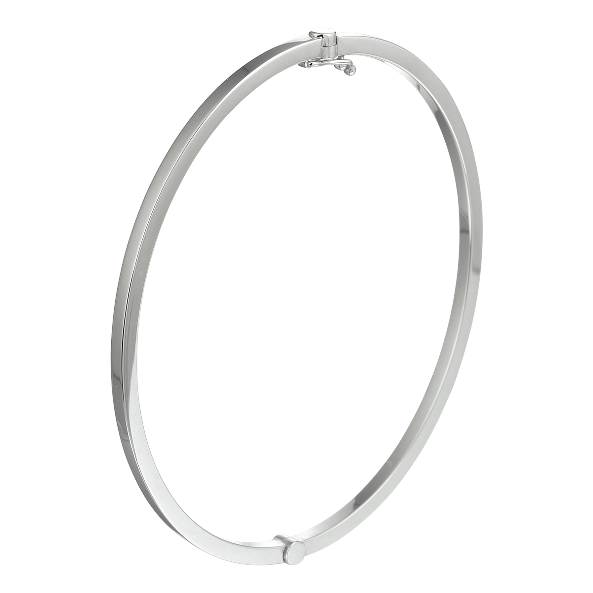 14k Witgouden bangle met daarin een kern van 925 zilver. De bangle is uitgevoerd met een scharnier.