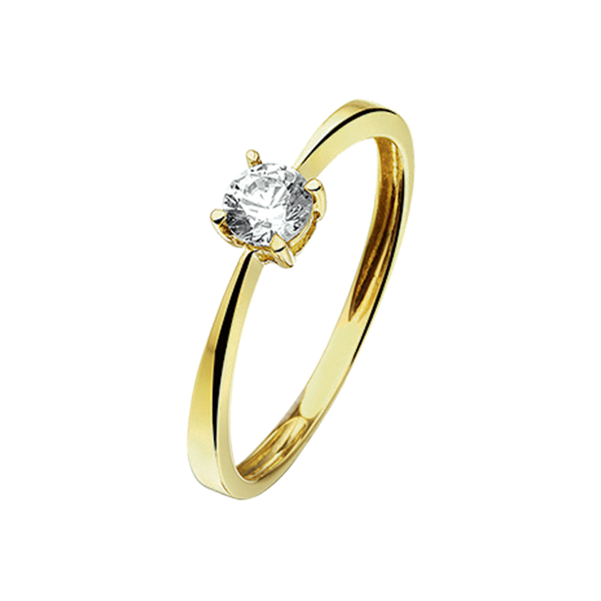 Een solitair gezette ring is de perfecte balans tussen klassiek en glamour. Details: 14k Geelgouden ring met zirkonia.