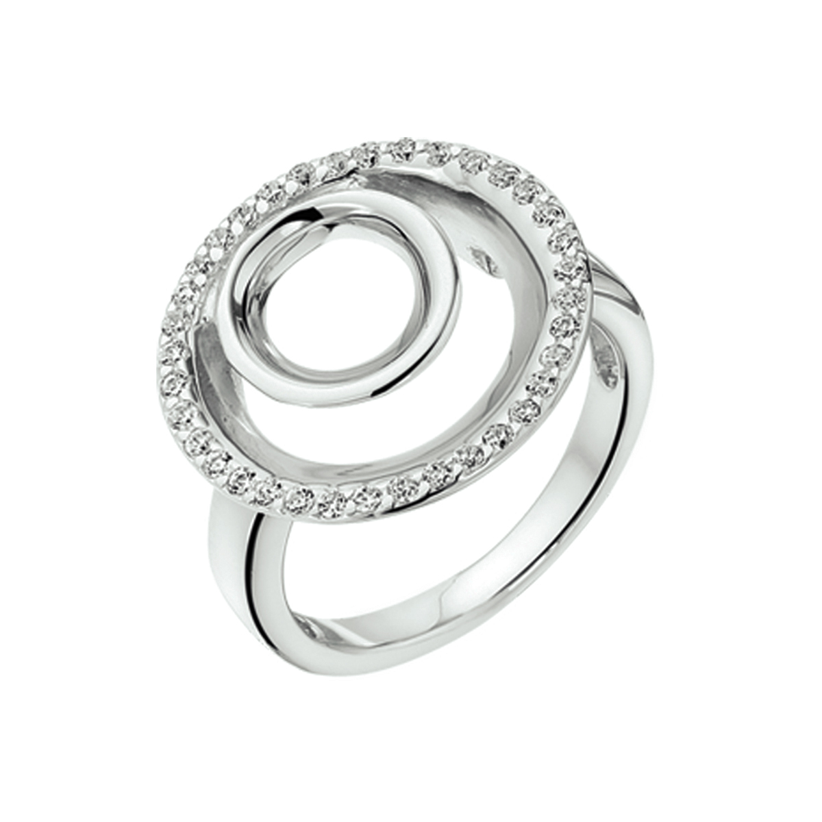 Gerhodineerd zilveren ring met zirkonia.