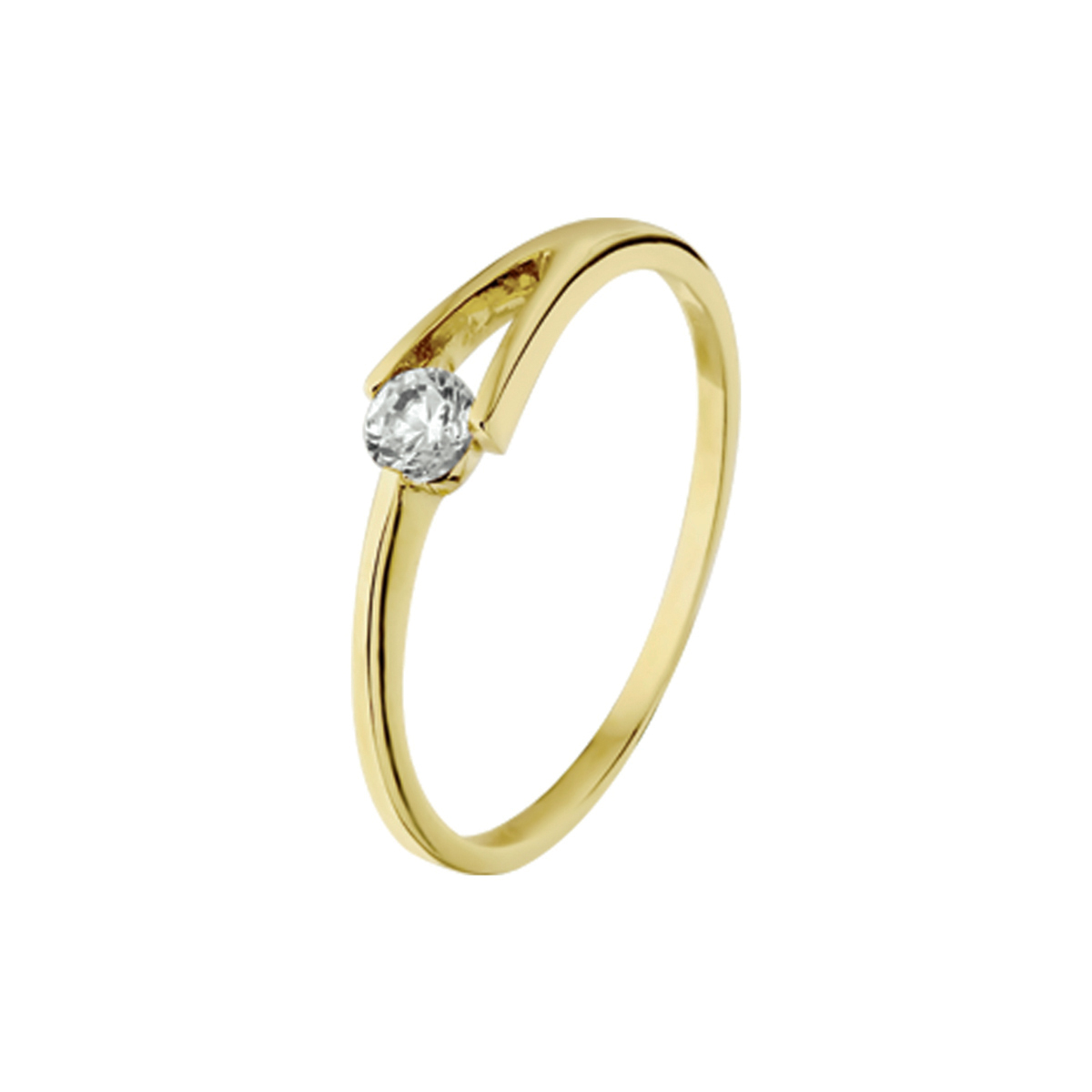 Geelgouden ring met zirkonia.