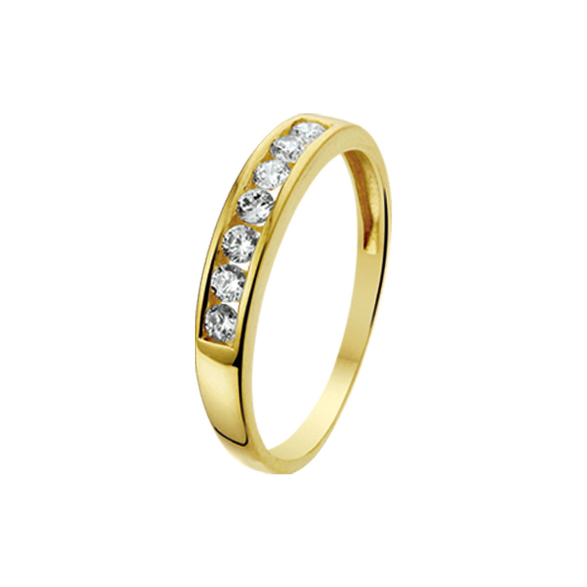 Geelgouden ring met zirkonia.