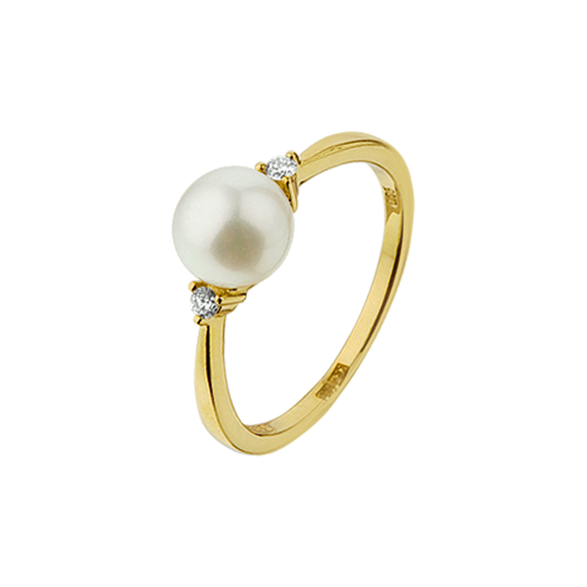 gouden ring, zw parel+0.05ct H/SI mt55