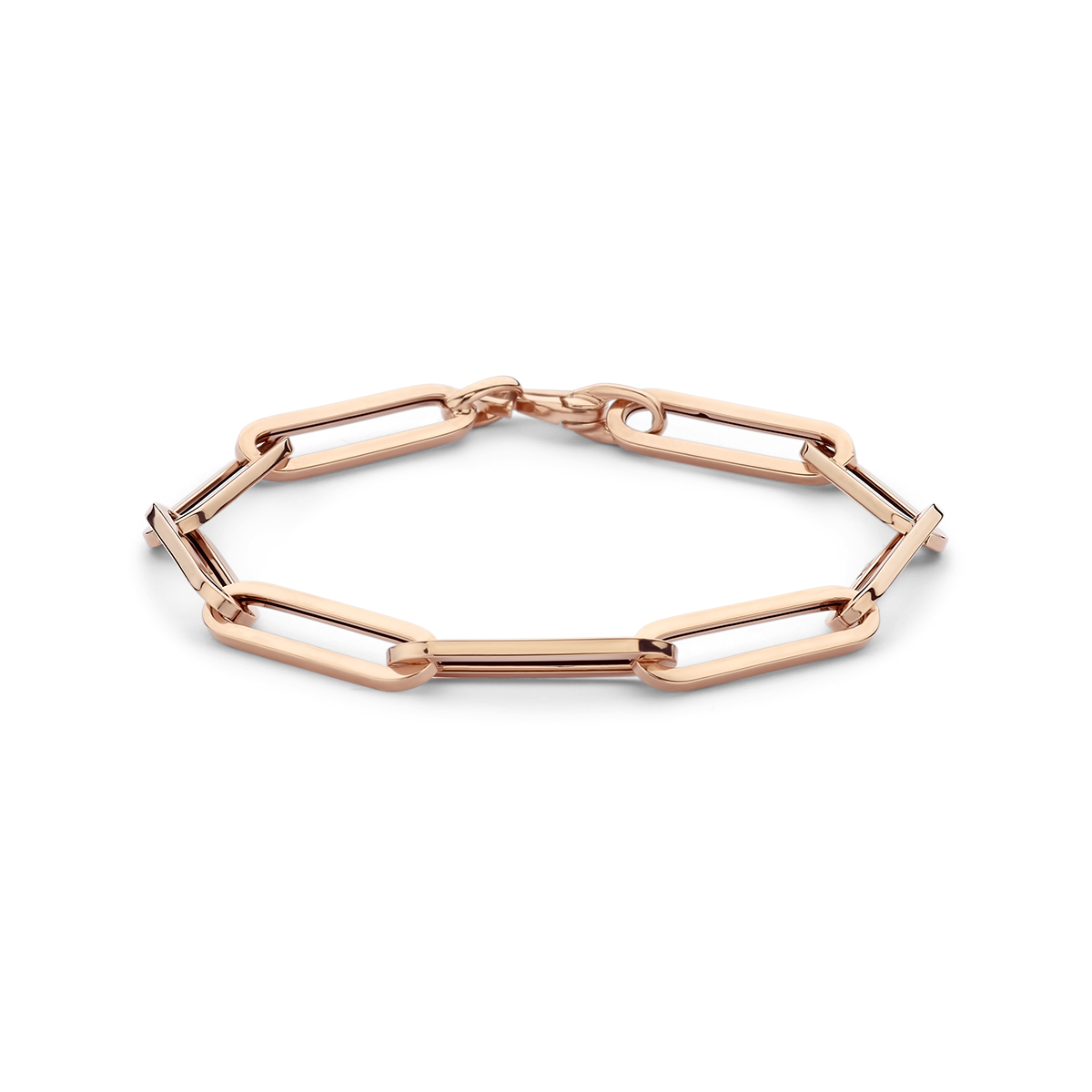 14k Rosegouden paperclip armband met een paperclip schakel. De armband heeft een draaglengte van 19cm en is uitgevoerd met karabijnsluiting. De schakelbreedte is 6mm.