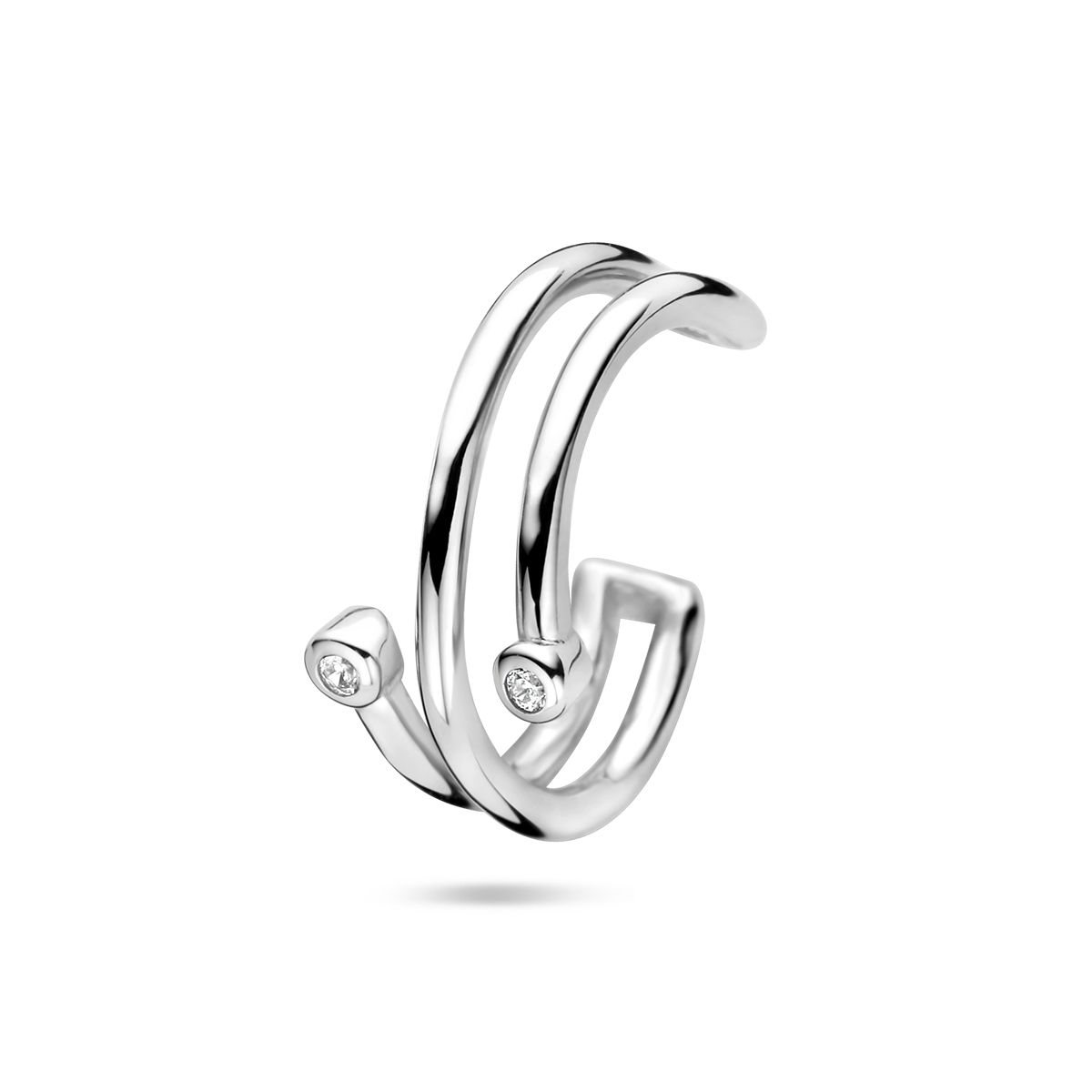 Gerhodineerd 925 zilveren earcuff uitgevoerd met zirkonia. De earcuff heeft een diameter van 11.5mm en wordt per stuk verkocht.