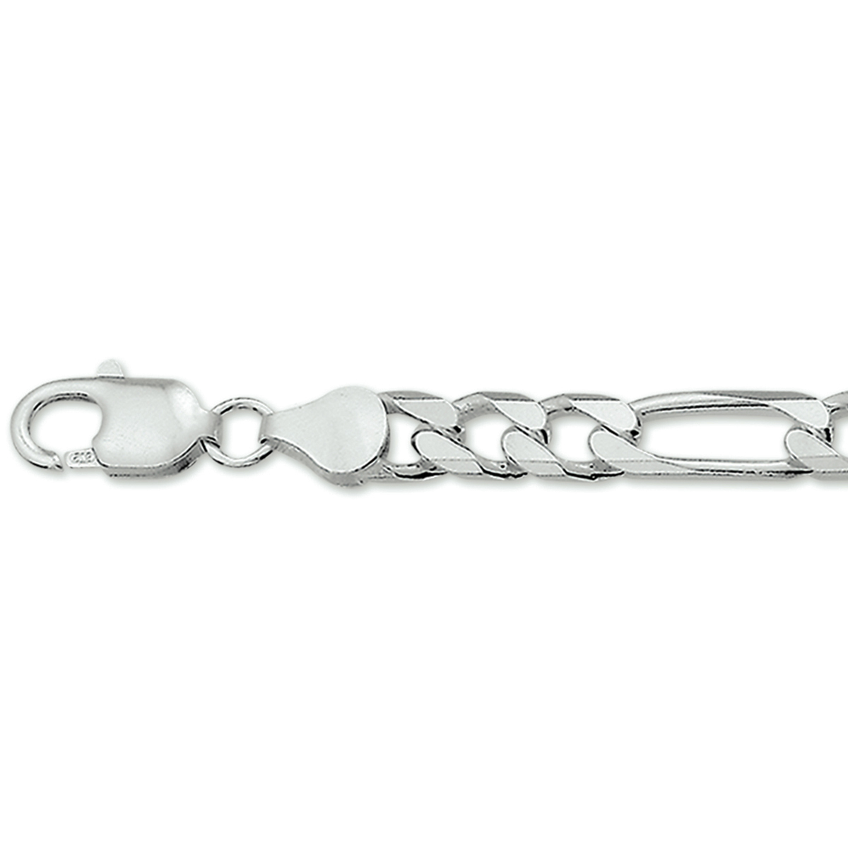 Zilveren lengte artikel met figaro schakel. De schakelbreedte is 6.5mm.