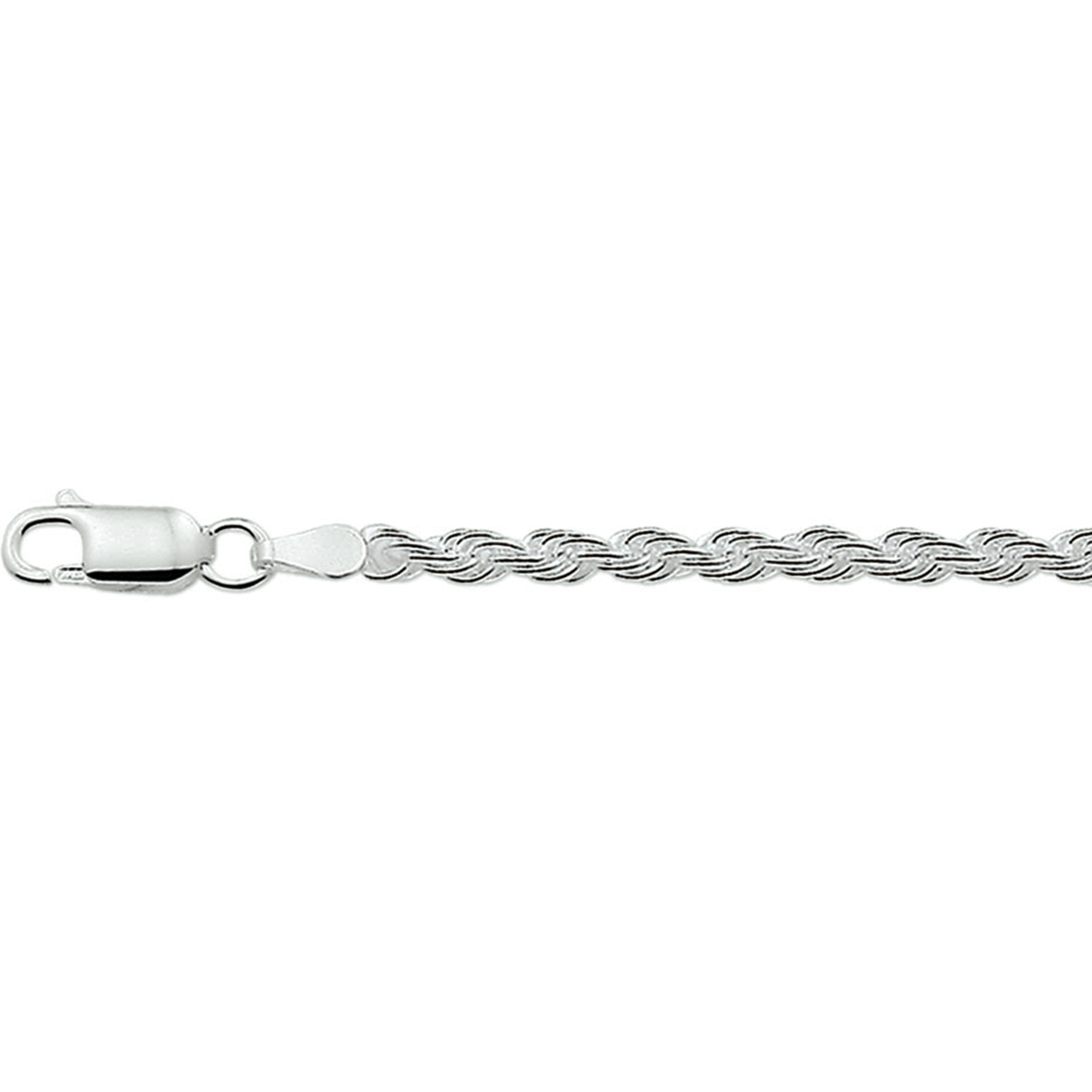 Zilveren lengte artikel met koord schakel. De schakelbreedte is 3.0mm.
42 cm lengte