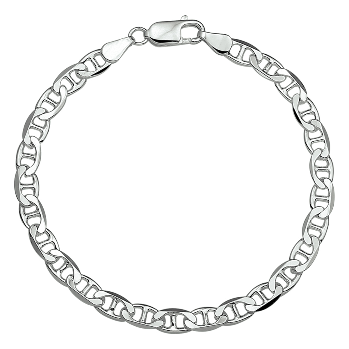 Zilveren lengte artikel met anker schakel. De schakelbreedte is 5.5mm.