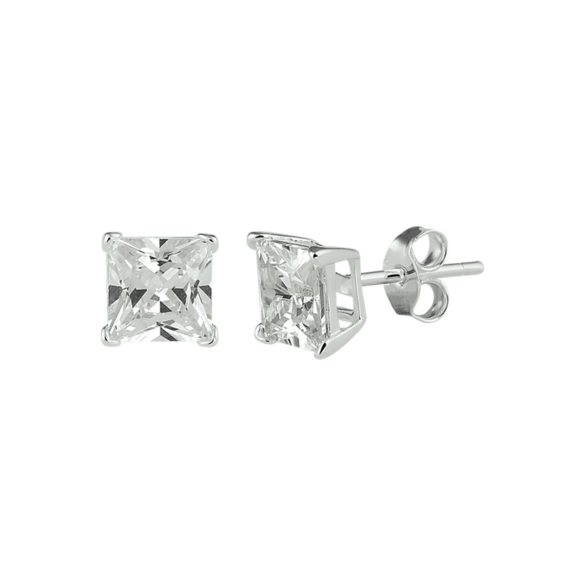 Zilveren oorknoppen met zirkonia.
Zetting: solitaire (chatonzetting)