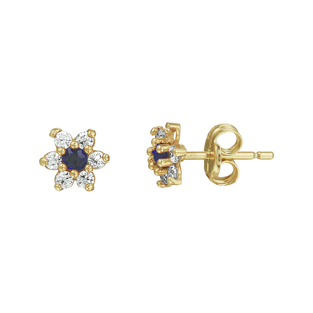 Geelgouden oorknoppen uitgevoerd met een solitaire briljant geslepen saffier en heldere zirkonia stenen in een chaton zetting. De oorknoppen hebben een afmeting van 6x6mm is hebben een stevige poussette sluiting.
Breedte: 5.4 mm
Hoogte: 6 mm