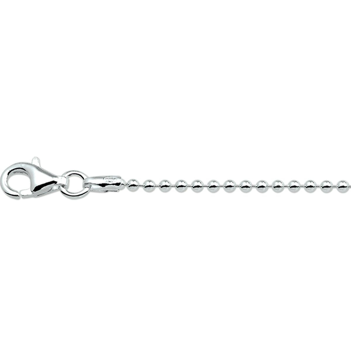 Zilveren bolletjes collier. De schakelbreedte is 2.0mm.