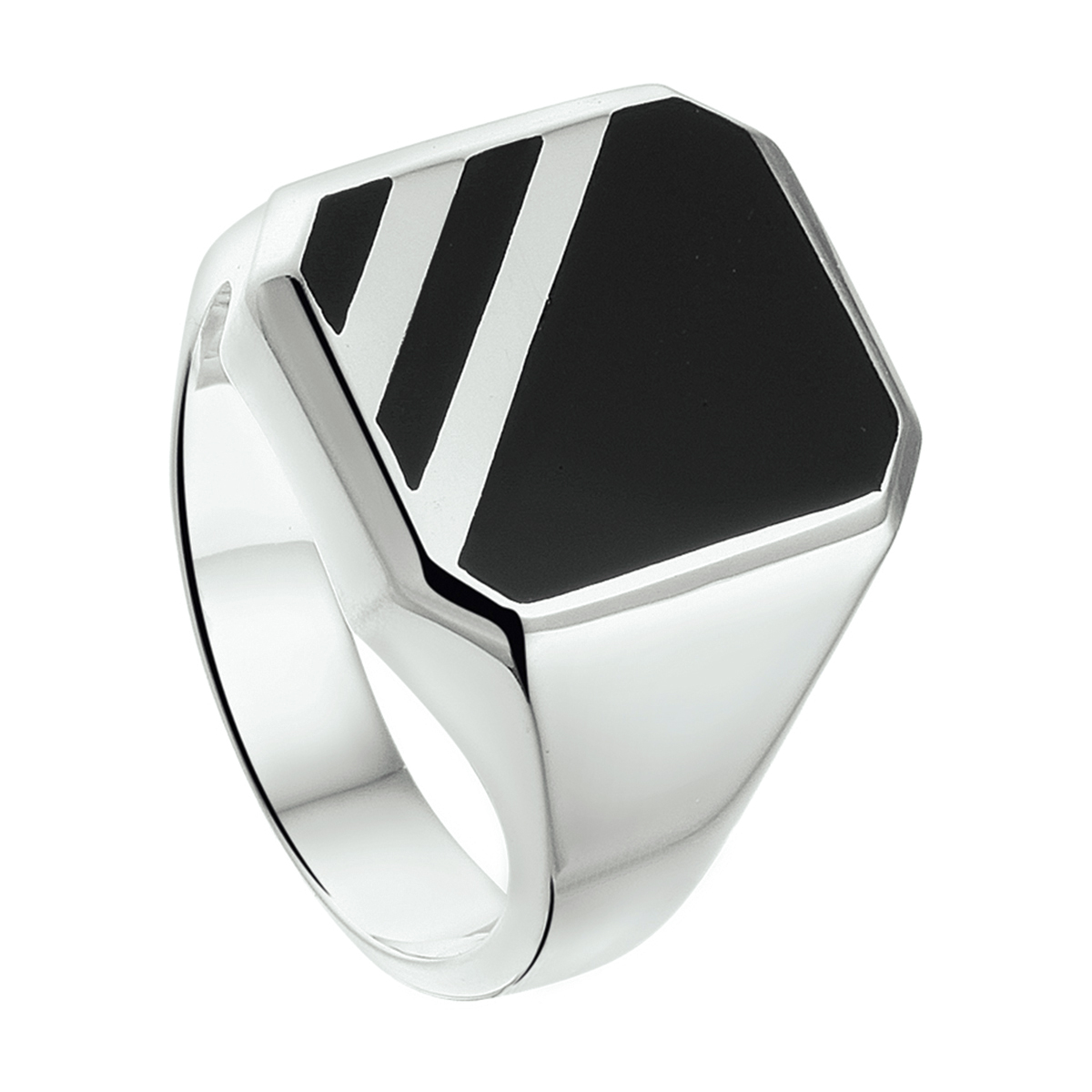Zilveren massieve zegelring met onix