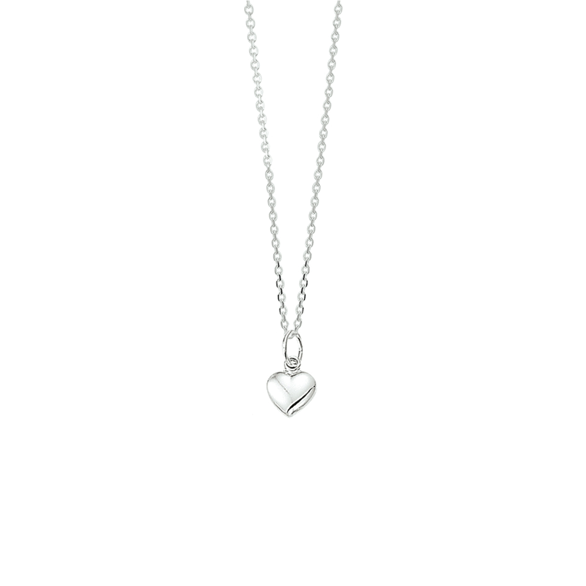 Zilveren collier met een hart. De lengte van het collier bedraagt 41cm met 4cm extensie. De schakelbreedte bedraagt 1.1mm.