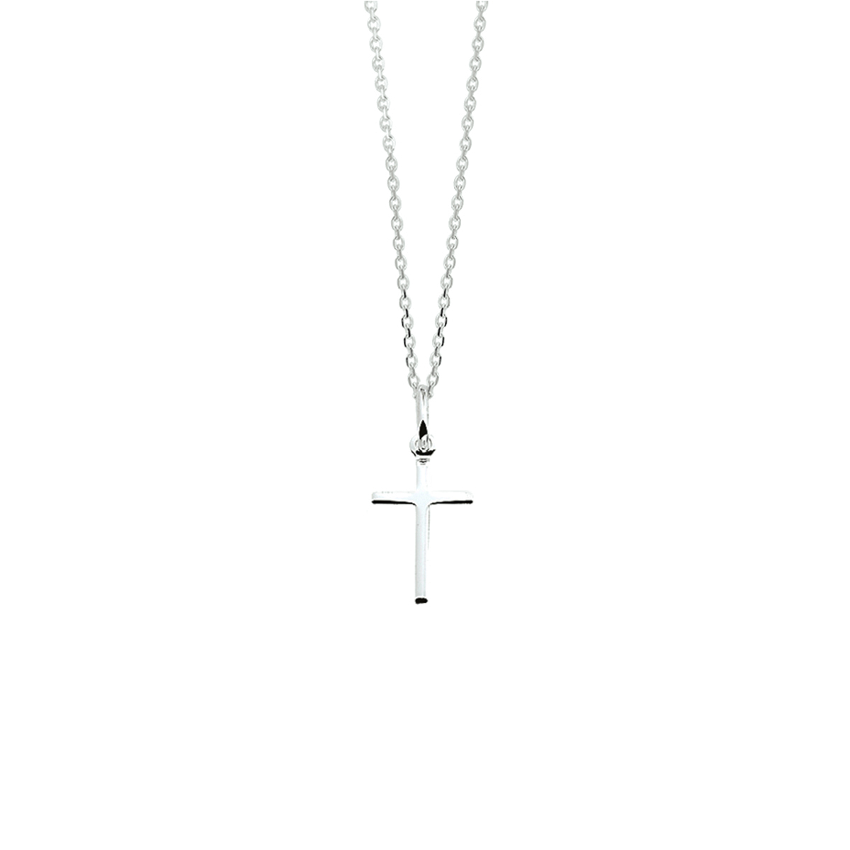 Zilveren collier met een kruis. De lengte van het collier bedraagt 41cm met 4cm extensie. De schakelbreedte bedraagt 1.1mm.