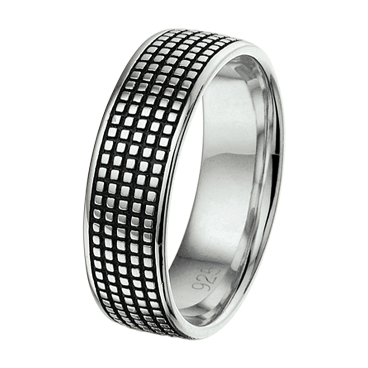 Gerhodineerd zilveren ring met geoxideerde inleg.