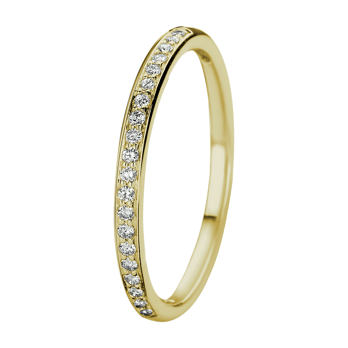 14k Geelgouden ring uitgevoerd met een schitterende diamant rij. De ring heeft een breedte van 1.8mm.