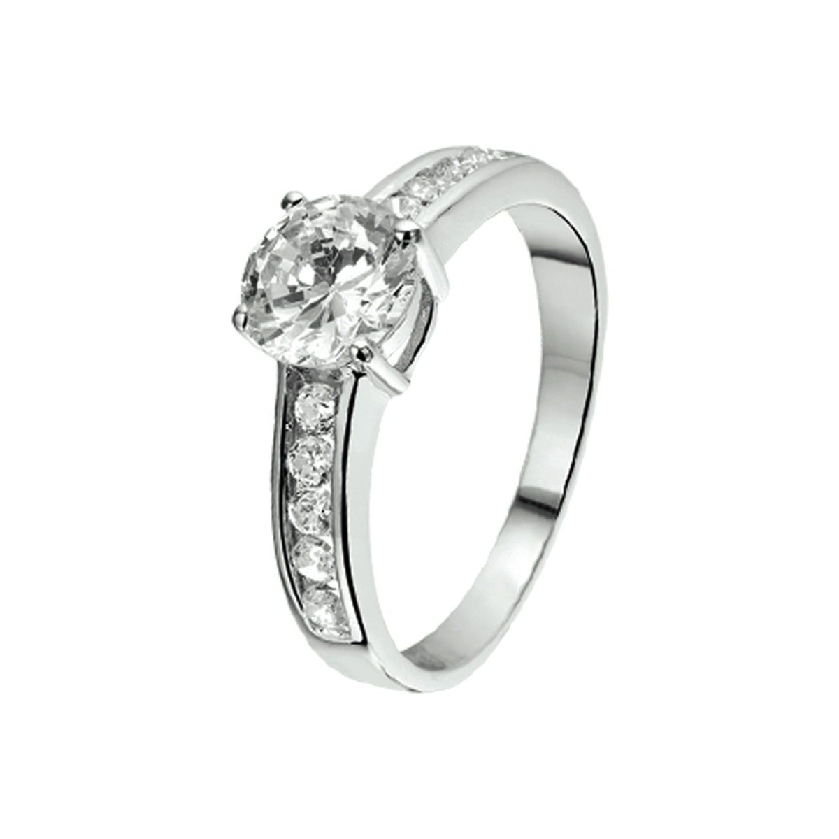 Gerhodineerd zilveren ring met zirkonia.