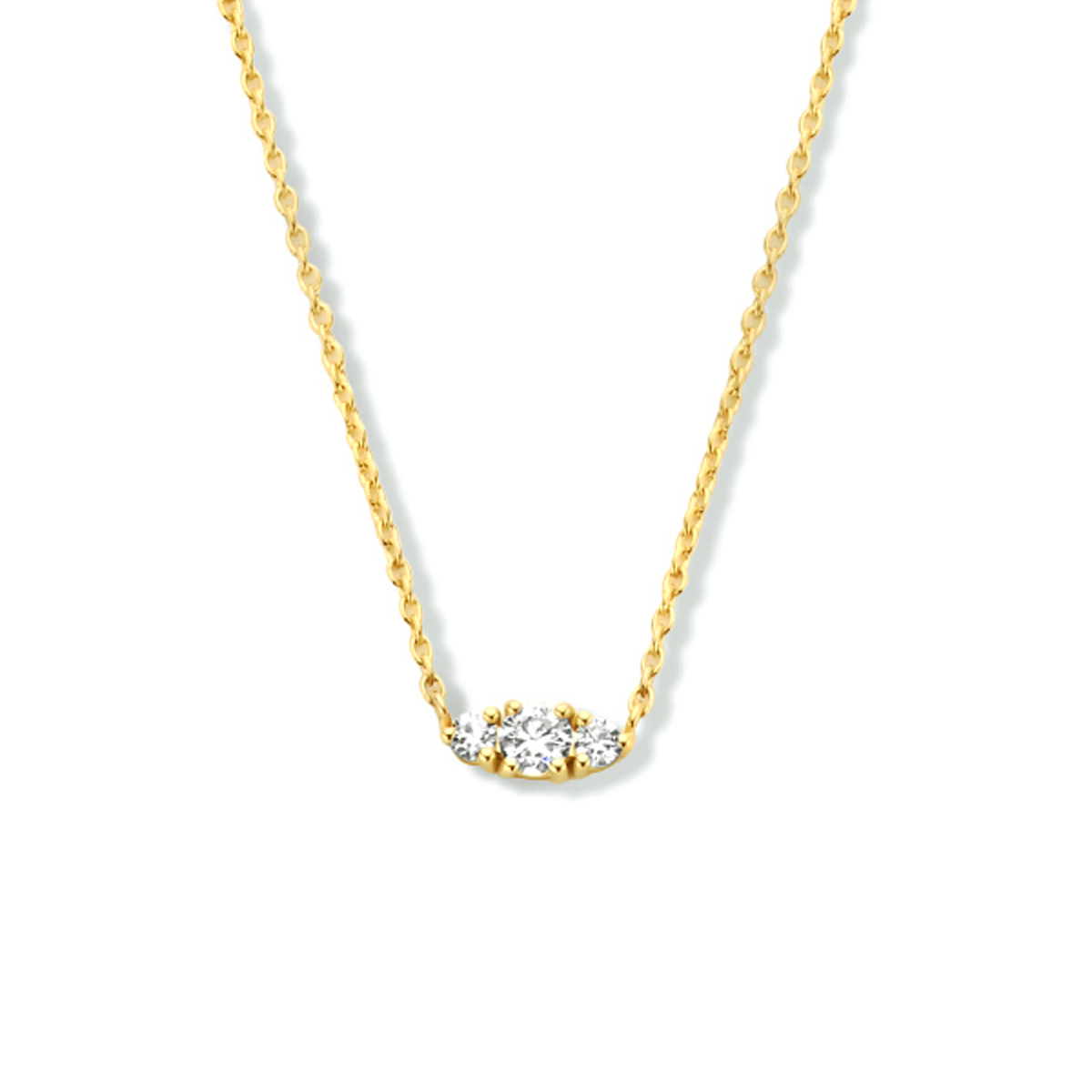 14 Karaat geelgouden anker collier uitgevoerd met een schitterende 3 steens zirkonia rij.