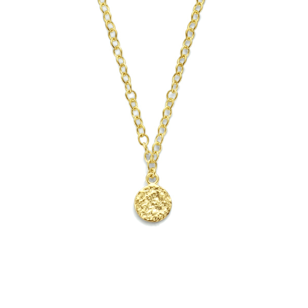 Geelgoud op 925 zilveren collier uitgevoerd met rondjes van 8mm en een stevige karabijn sluiting. Het collier heeft een draaglengte van 41cm en een extensie van 4cm. De schakelbreedte is 2.4mm. Geen garantie op plating.