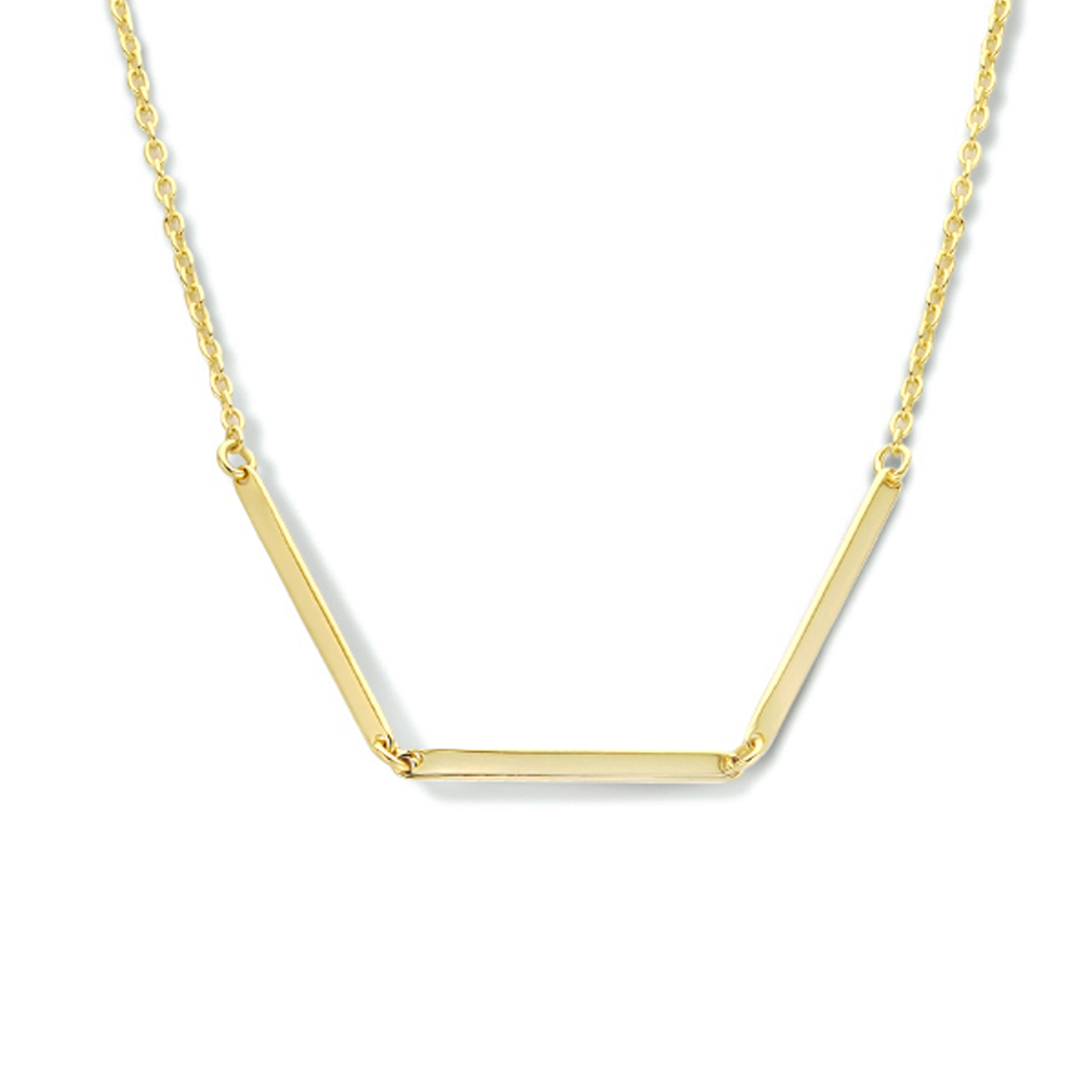 Geelgoud op 925 zilveren collier met een anker schakel van 1.3mm en balkjes van 1.6mm. Het collier heeft een draaglengte van 40cm en een extensie van 4cm. Geen garantie op plating.