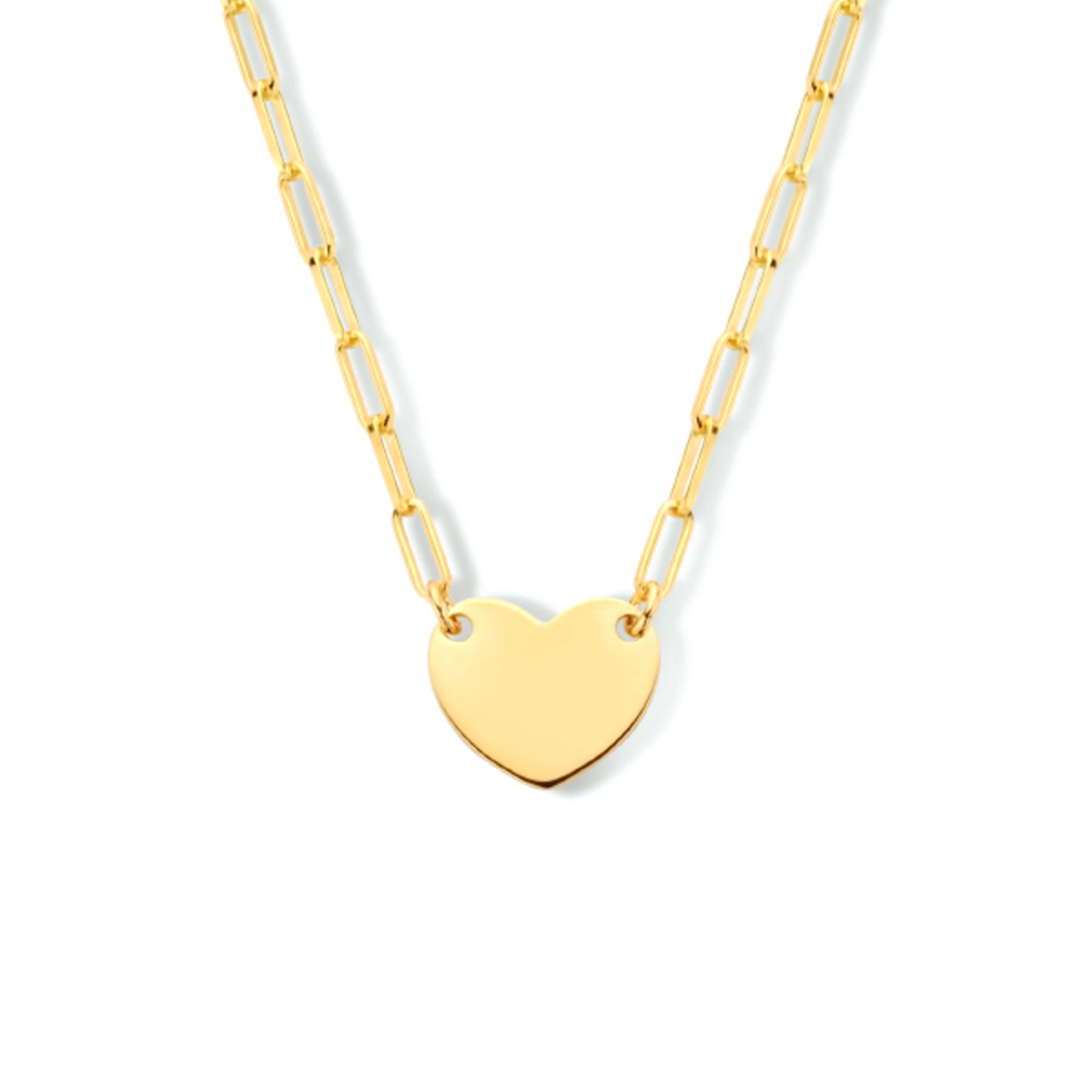 Geelgoud op 925 zilveren collier uitgevoerd met een hart en een stevige karabijn sluiting. Het collier heeft een draaglengte van 40cm en een extensie van 4cm. De dikte van de plaat is 1mm. De schakelbreedte is 2.3mm. Geen garantie op plating.