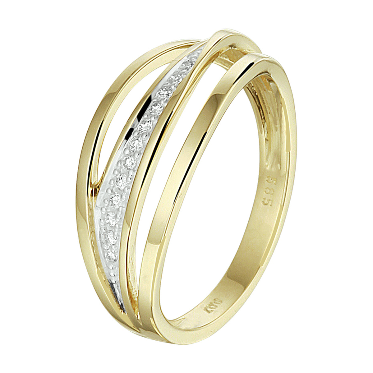 14k Geelgouden ring uitgevoerd met een schitterende diamant rij. De ring heeft een breedte van 7.8mm.