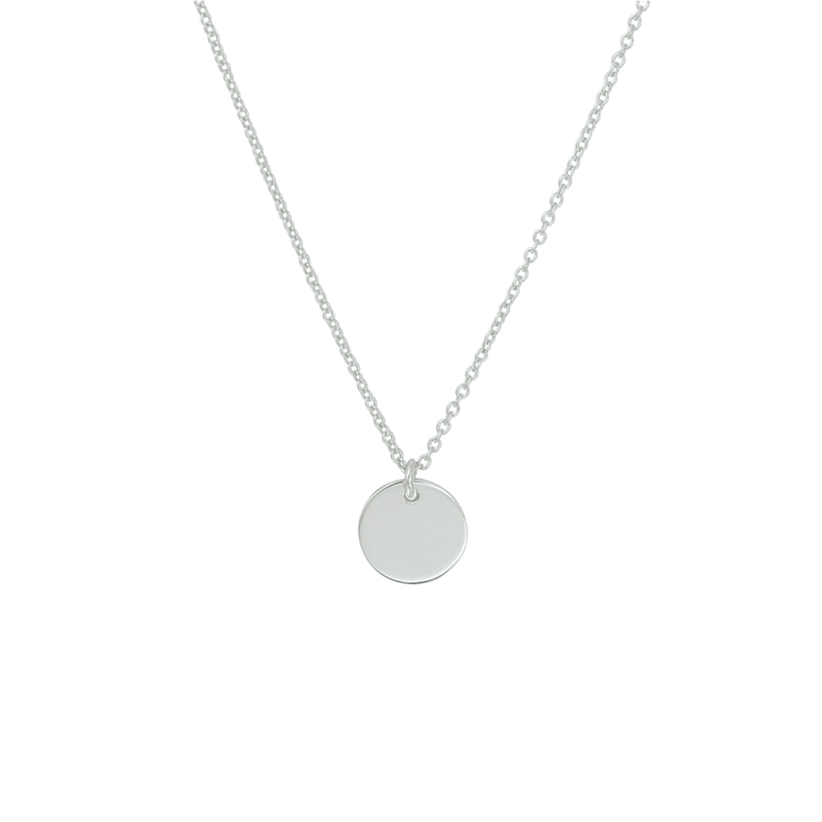 Gerhodineerd 925 zilveren collier uitgevoerd met een hanger in de vorm van een rondje met een dikte van 0.7mm. Het collier heeft een draaglengte van 40cm met een extensie van 5cm en een stevige karabijn sluiting. Het rondje heeft een diameter van 10mm. De schakelbreedte is 1.2mm.