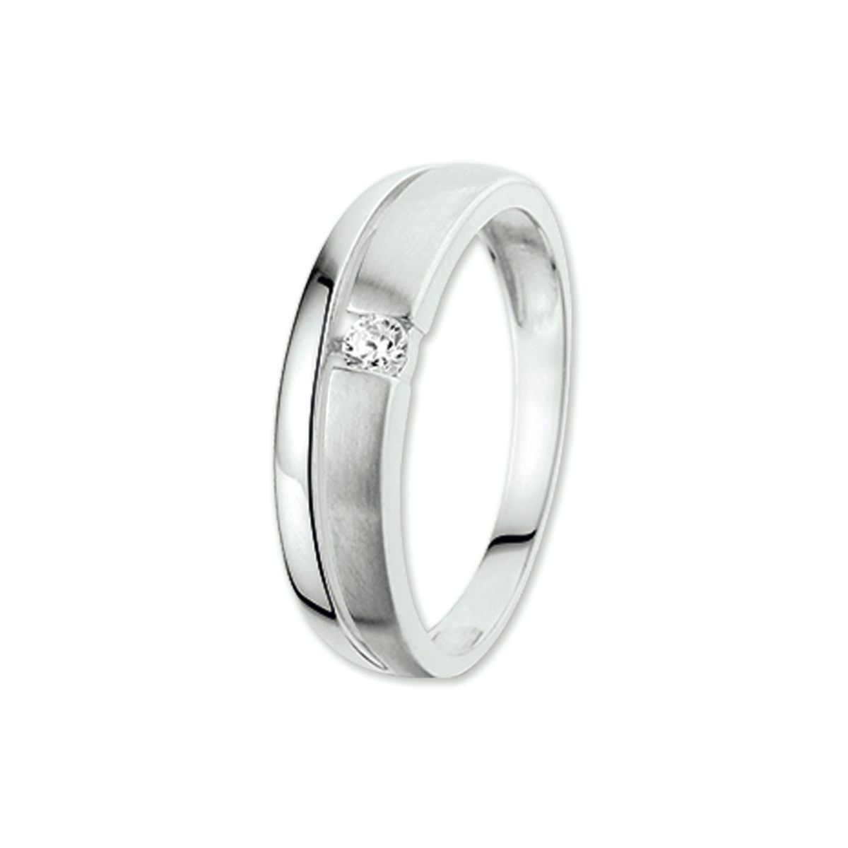 ring zirkonia poli/mat 14K witgoud. Mt 19.5